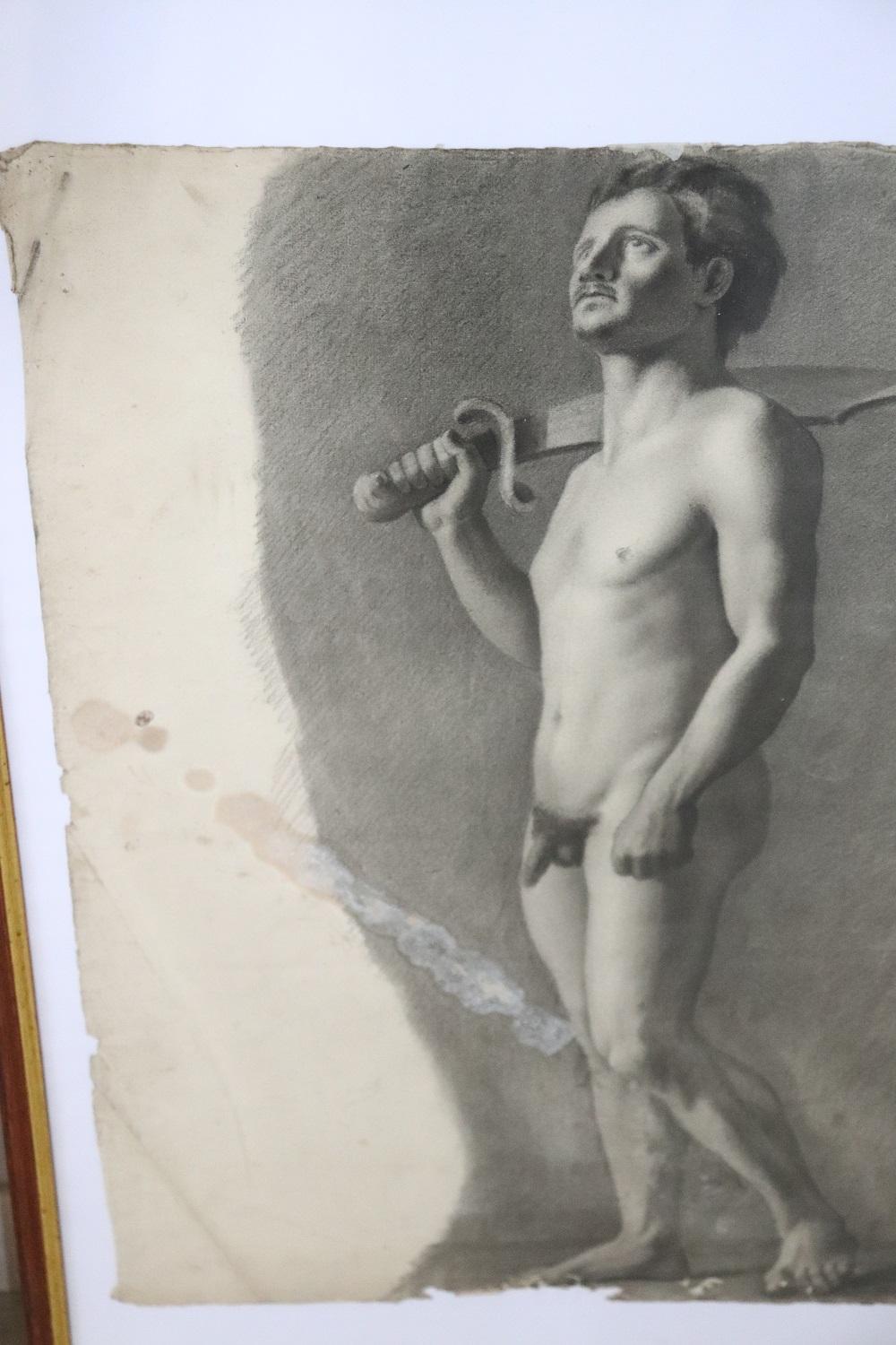 Early 20th Century Italian Drawings on Paper Male Nudes, Set of 3 2