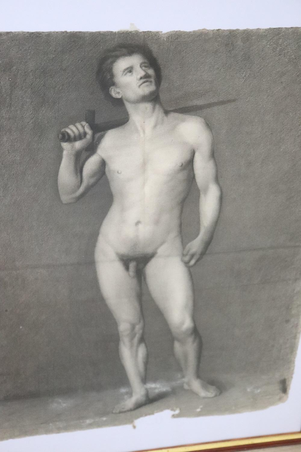 Early 20th Century Italian Drawings on Paper Male Nudes, Set of 3 3