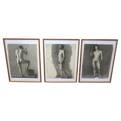 Early 20th Century Italian Drawings on Paper Male Nudes, Set of 3