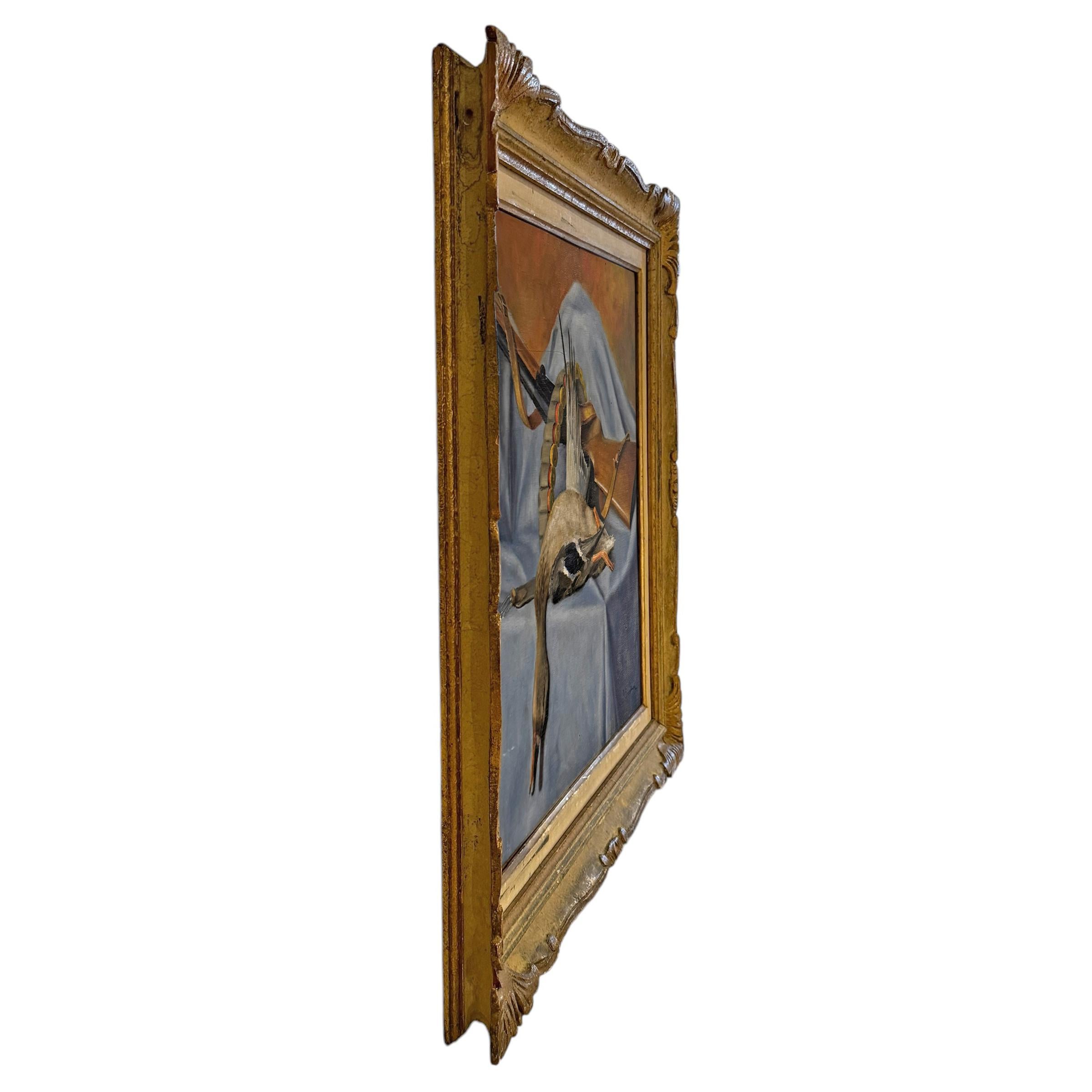 Country Early 20th Century Italian Duck and Shotgun Still Life Painting For Sale