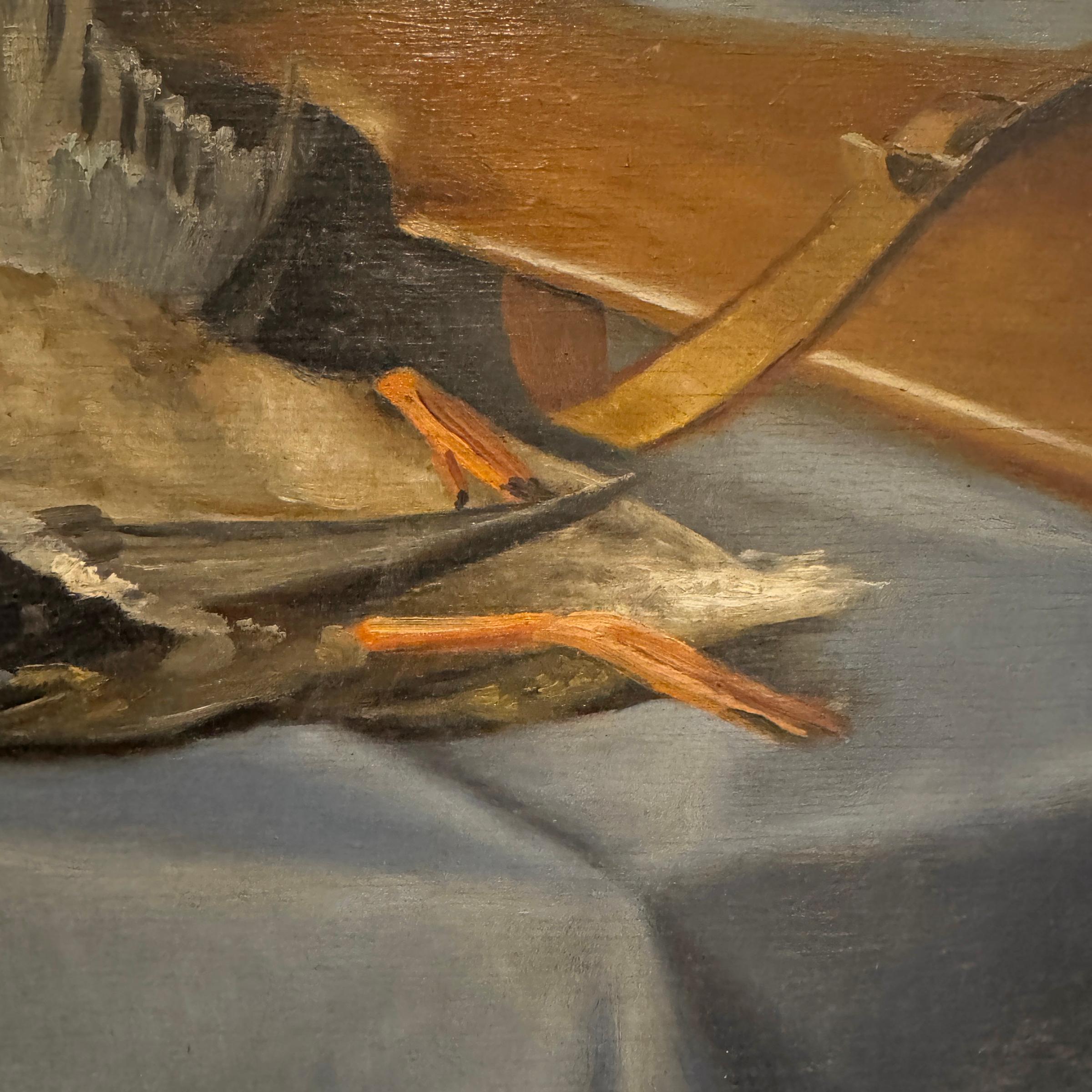 Early 20th Century Italian Duck and Shotgun Still Life Painting For Sale 3