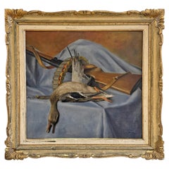 Early 20th Century Italian Duck and Shotgun Still Life Painting