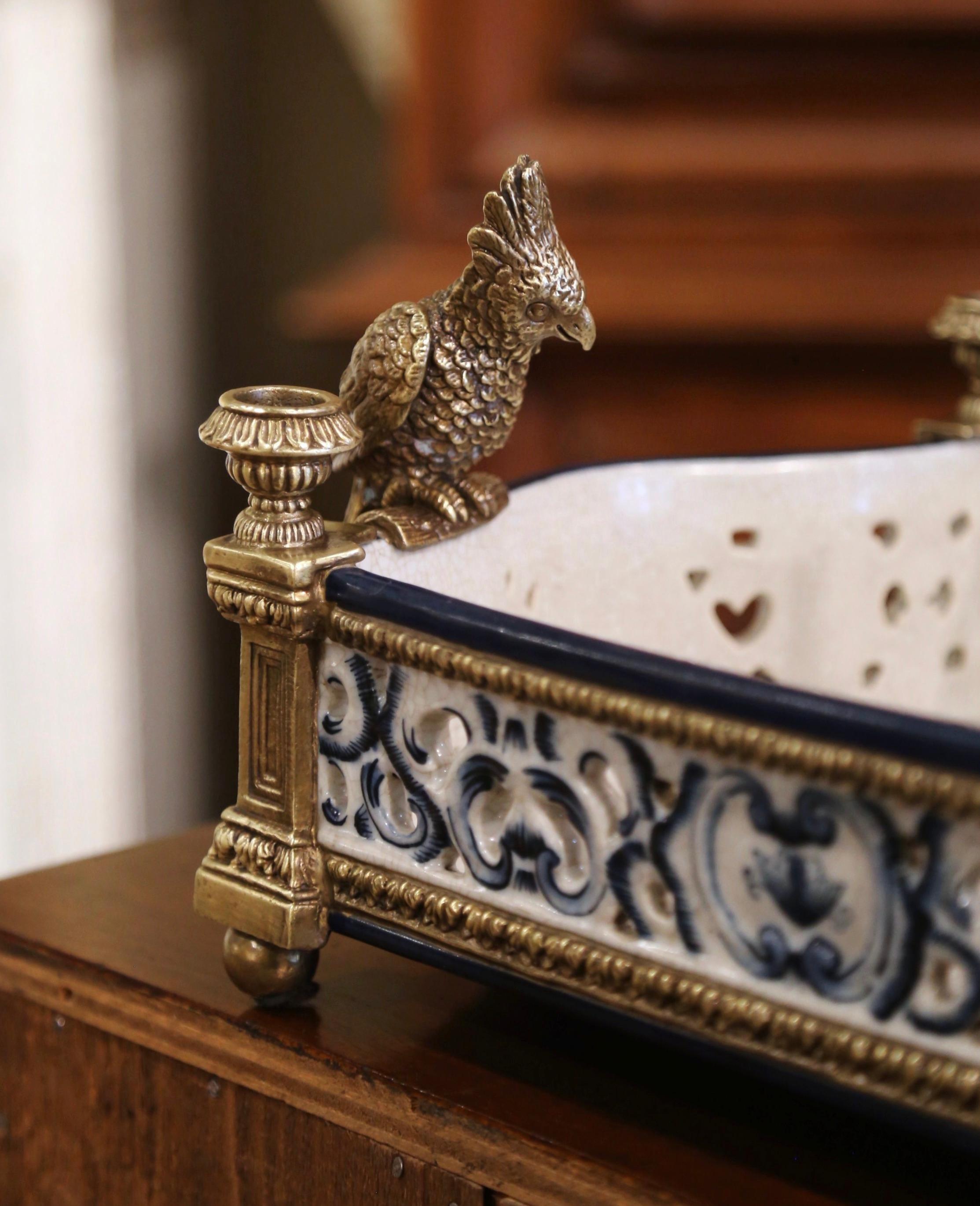 Early 20th Century Italian Faience and Bronze Centerpiece with Parrot Figures 2
