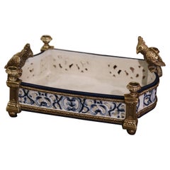 Early 20th Century Italian Faience and Bronze Centerpiece with Parrot Figures