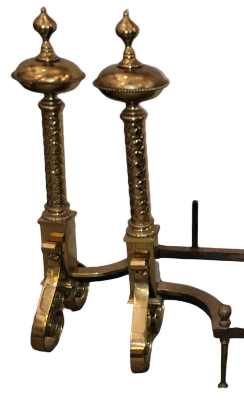 Mid-Century Modern Early 20th Century Italian Fireplace Andiron and Chenet, 3 Piece Set For Sale