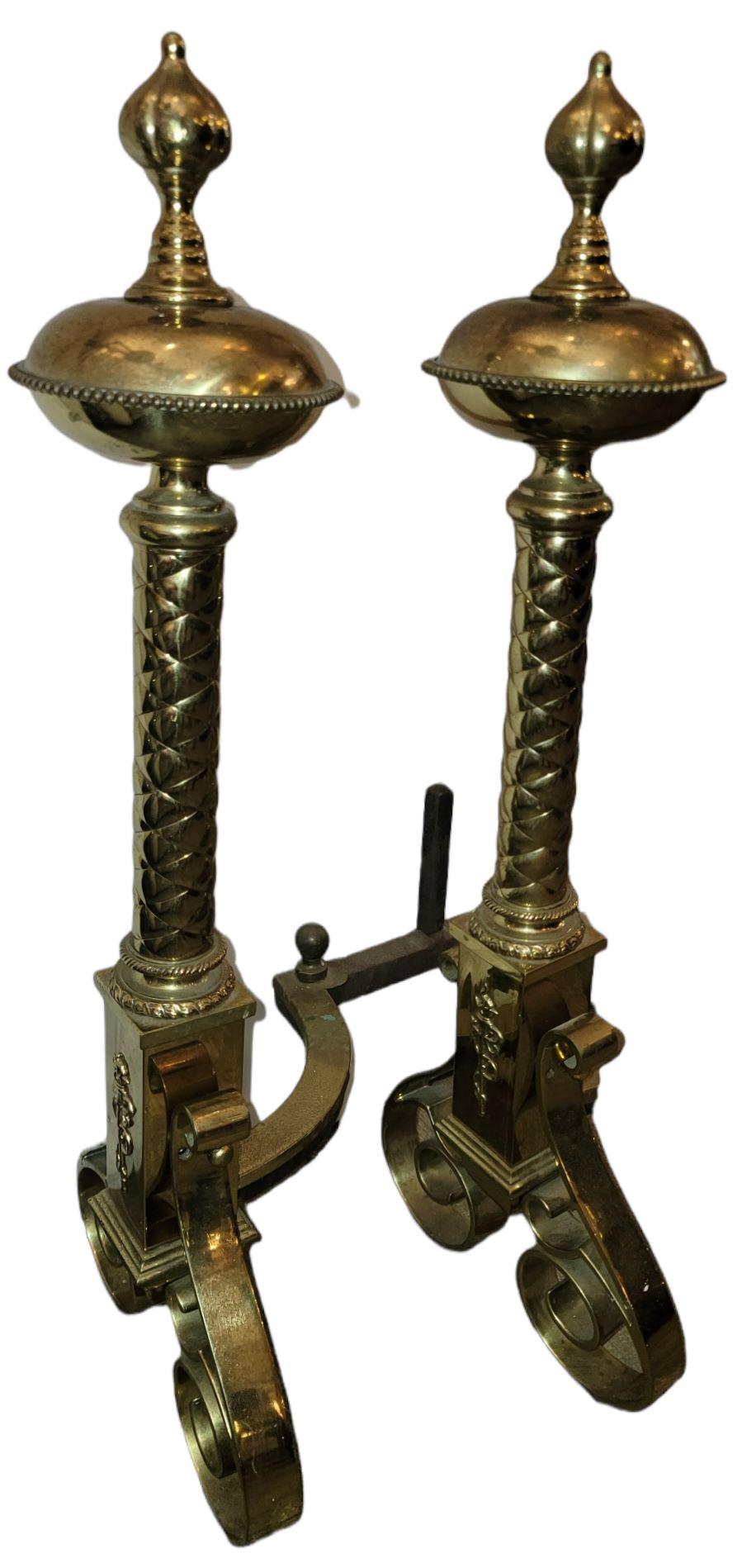 Early 20th Century Italian Fireplace Andiron and Chenet, 3 Piece Set In Good Condition For Sale In Pasadena, CA