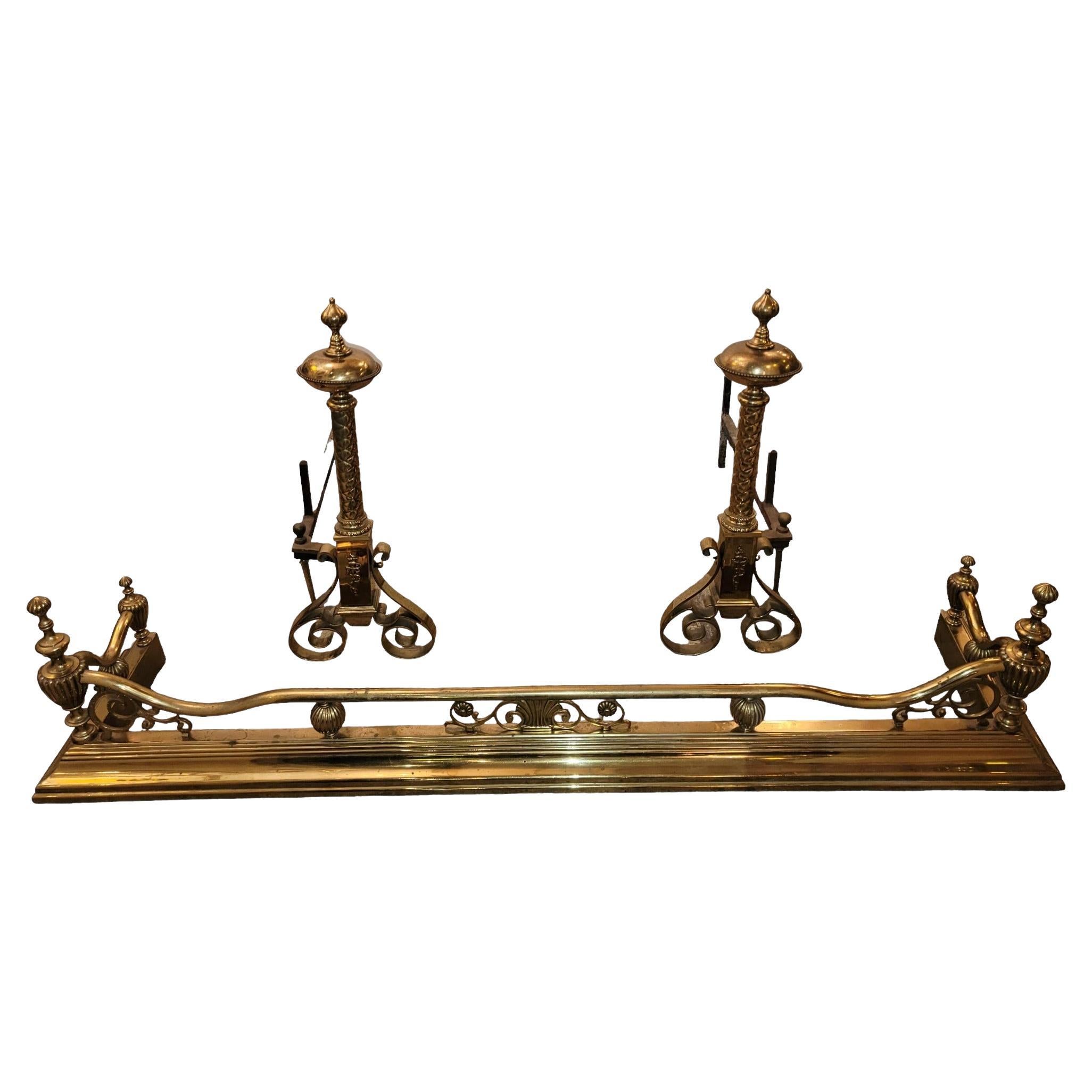 Early 20th Century Italian Fireplace Andiron and Chenet, 3 Piece Set