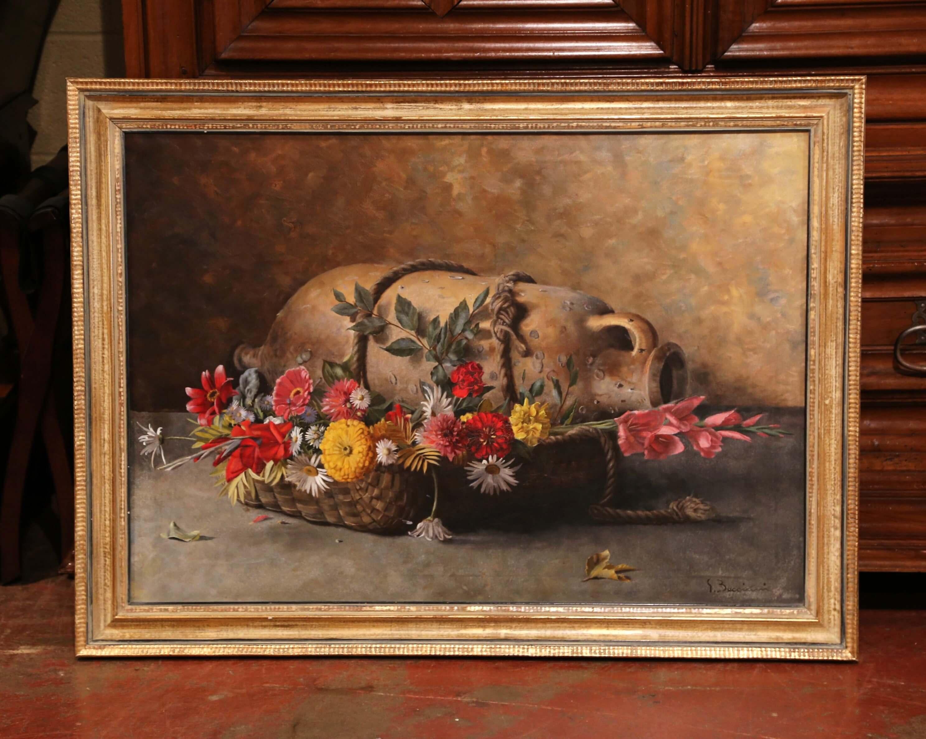 Early 20th Century Italian Framed Still Life Oil Painting Signed G. Becciani 1