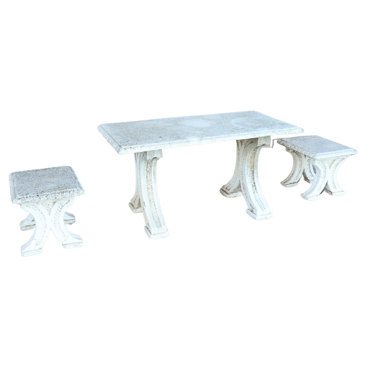 Early 20th Century Italian Garden Set Table and Two Stools For Sale