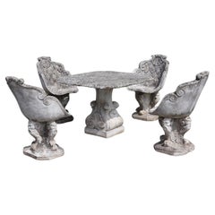 Antique Early 20th Century Italian Garden Set Table with Four Armchairs