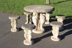 Early 20th Century Italian Garden Set Table with Six Stools