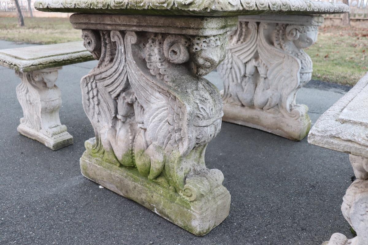 Early 20th Century Italian Garden Set Table with Two Benchs 7