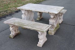 Early 20th Century Italian Garden Set Table with Two Benchs