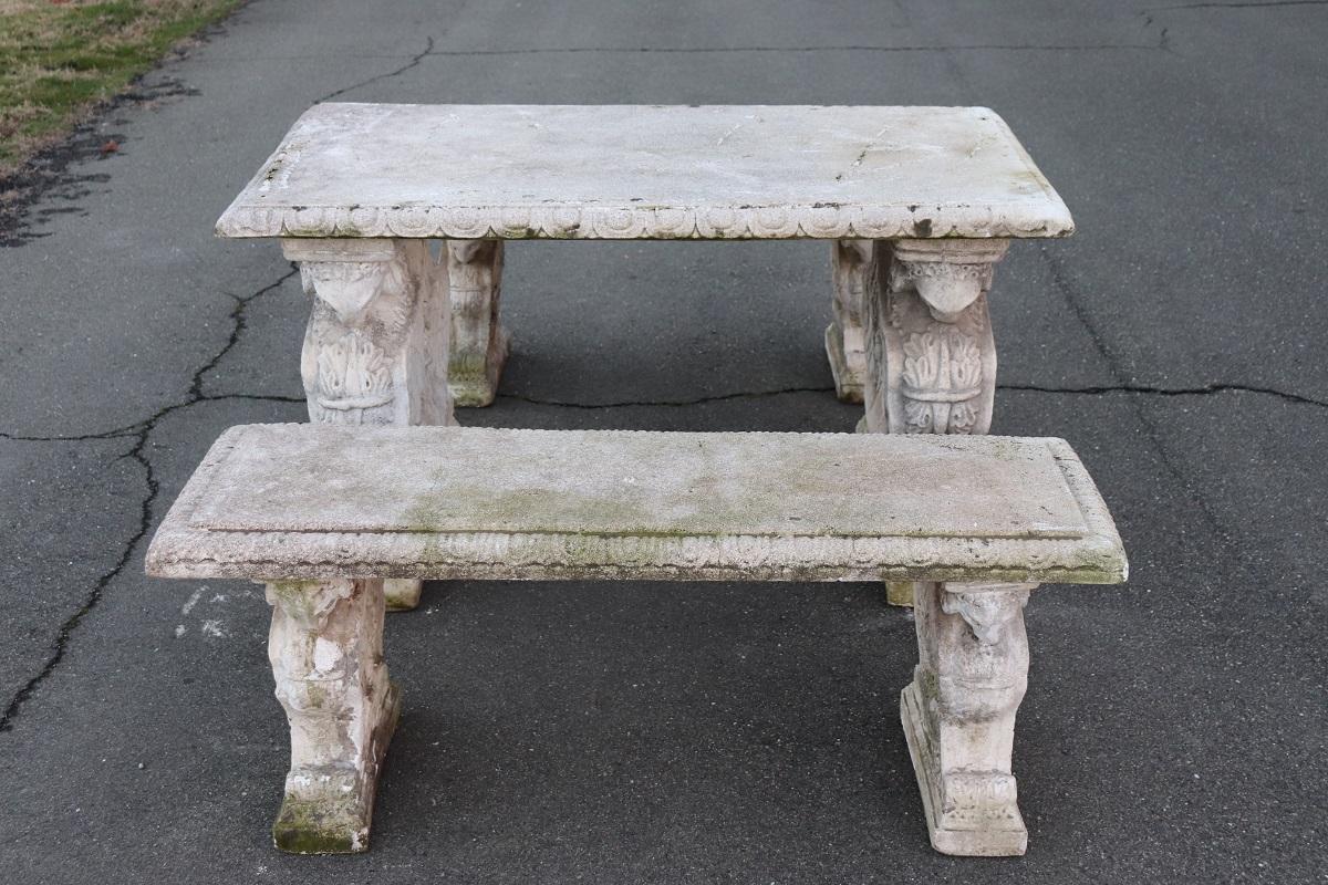 Early 20th Century Italian Garden Set Table with Two Benchs In Good Condition In Casale Monferrato, IT