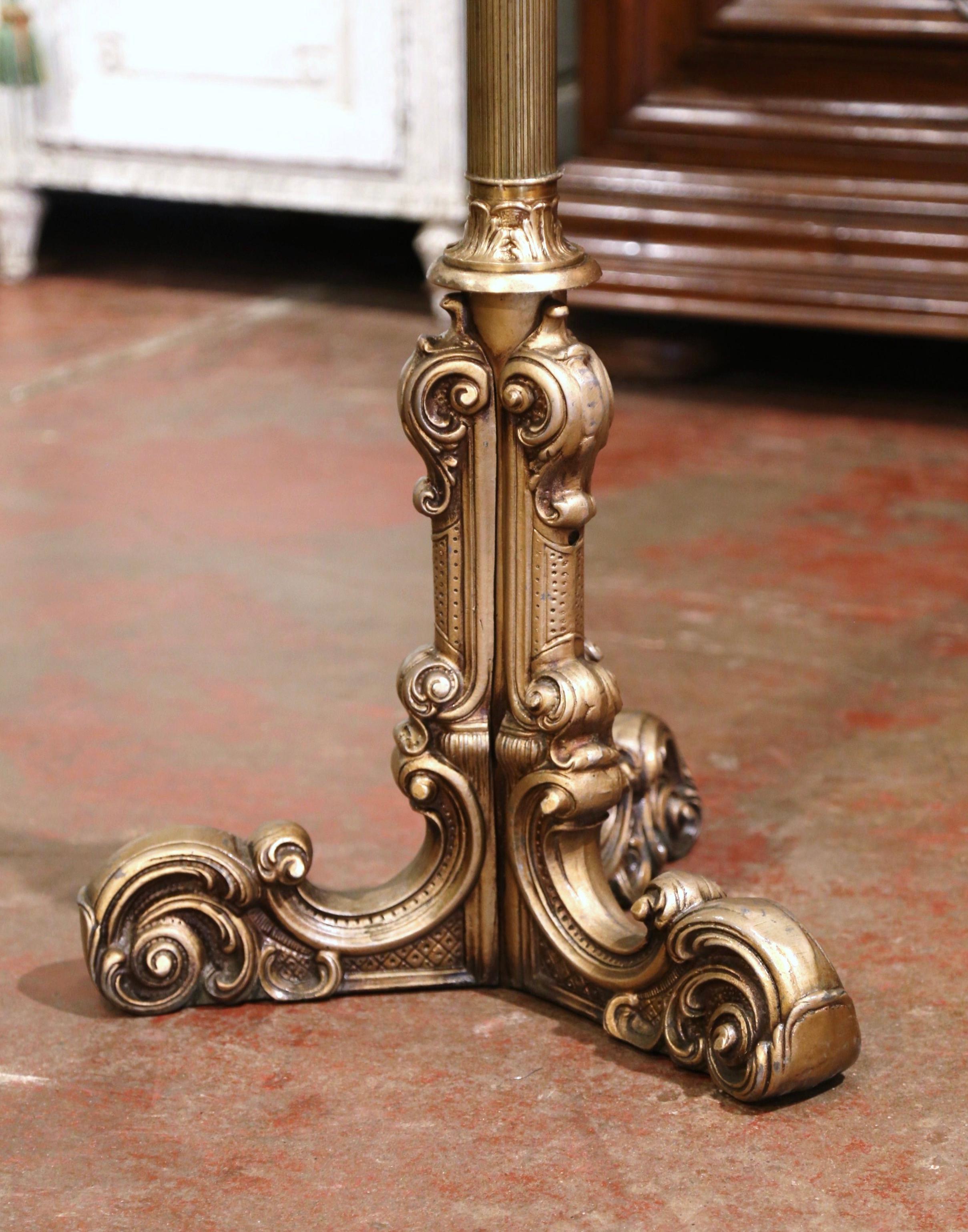 Hand-Crafted Early 20th Century Italian Gilt Brass Standing Hall Tree with Swivel Top
