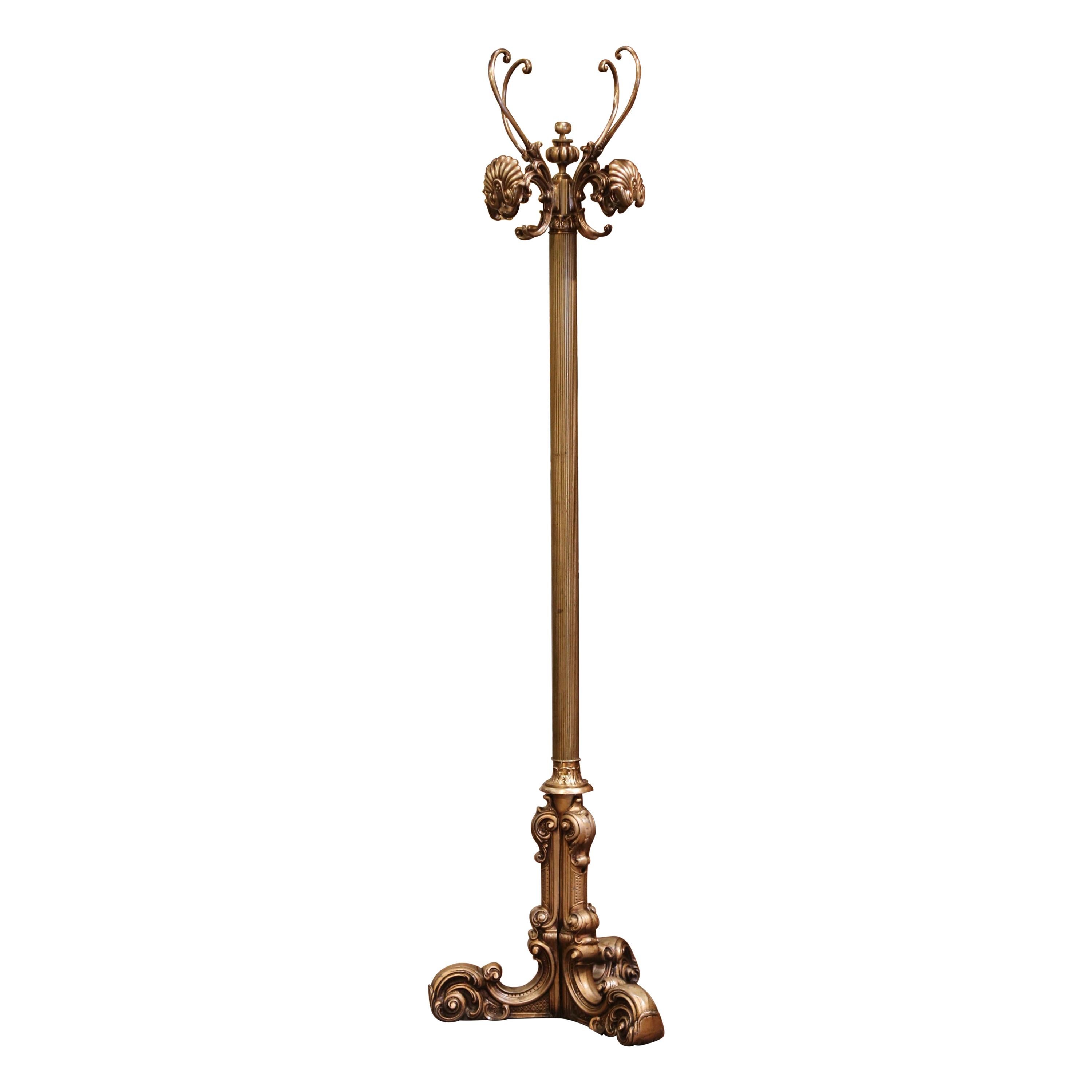 Early 20th Century Italian Gilt Brass Standing Hall Tree with Swivel