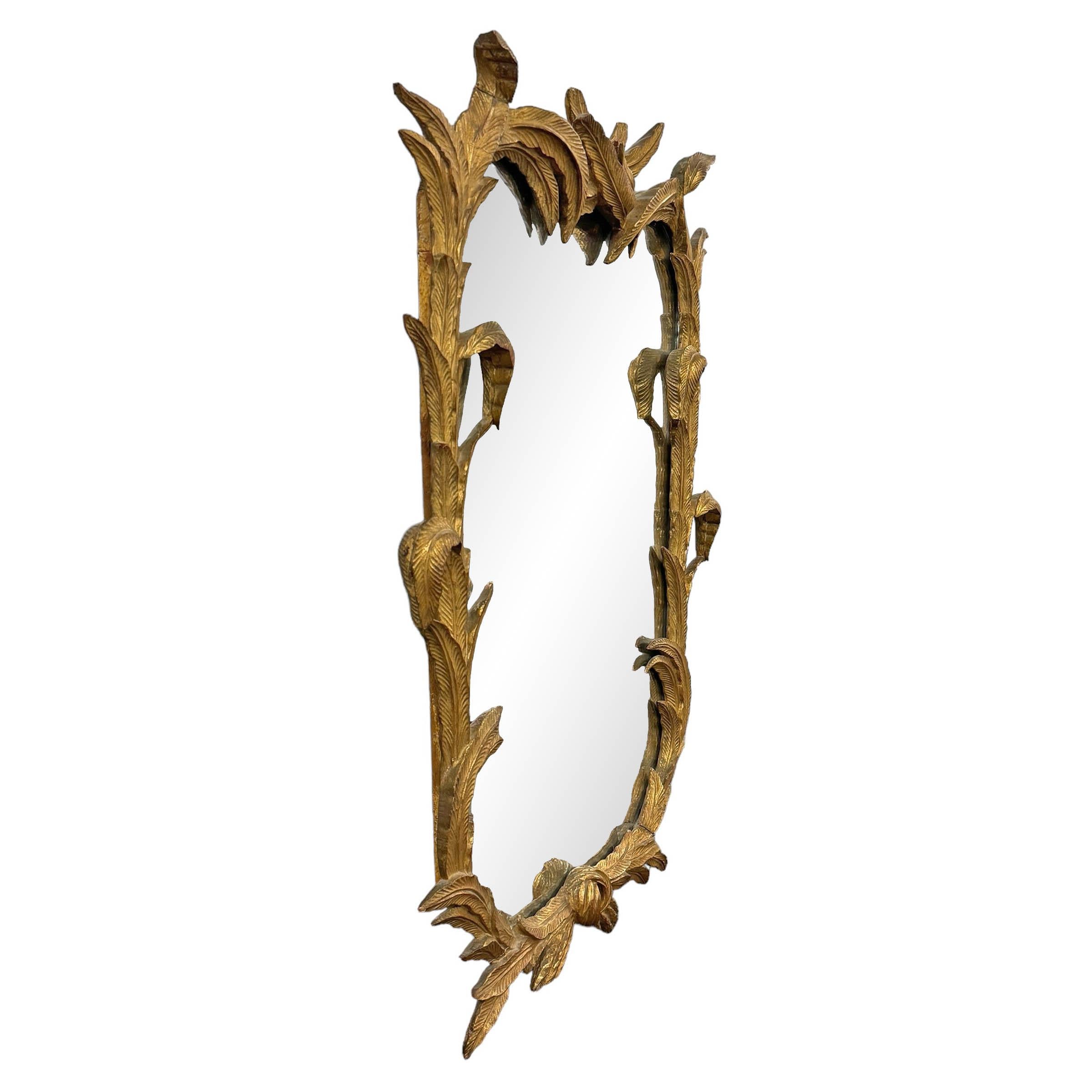 Early 20th Century Italian Gilt Feather Framed Mirror In Good Condition For Sale In Chicago, IL