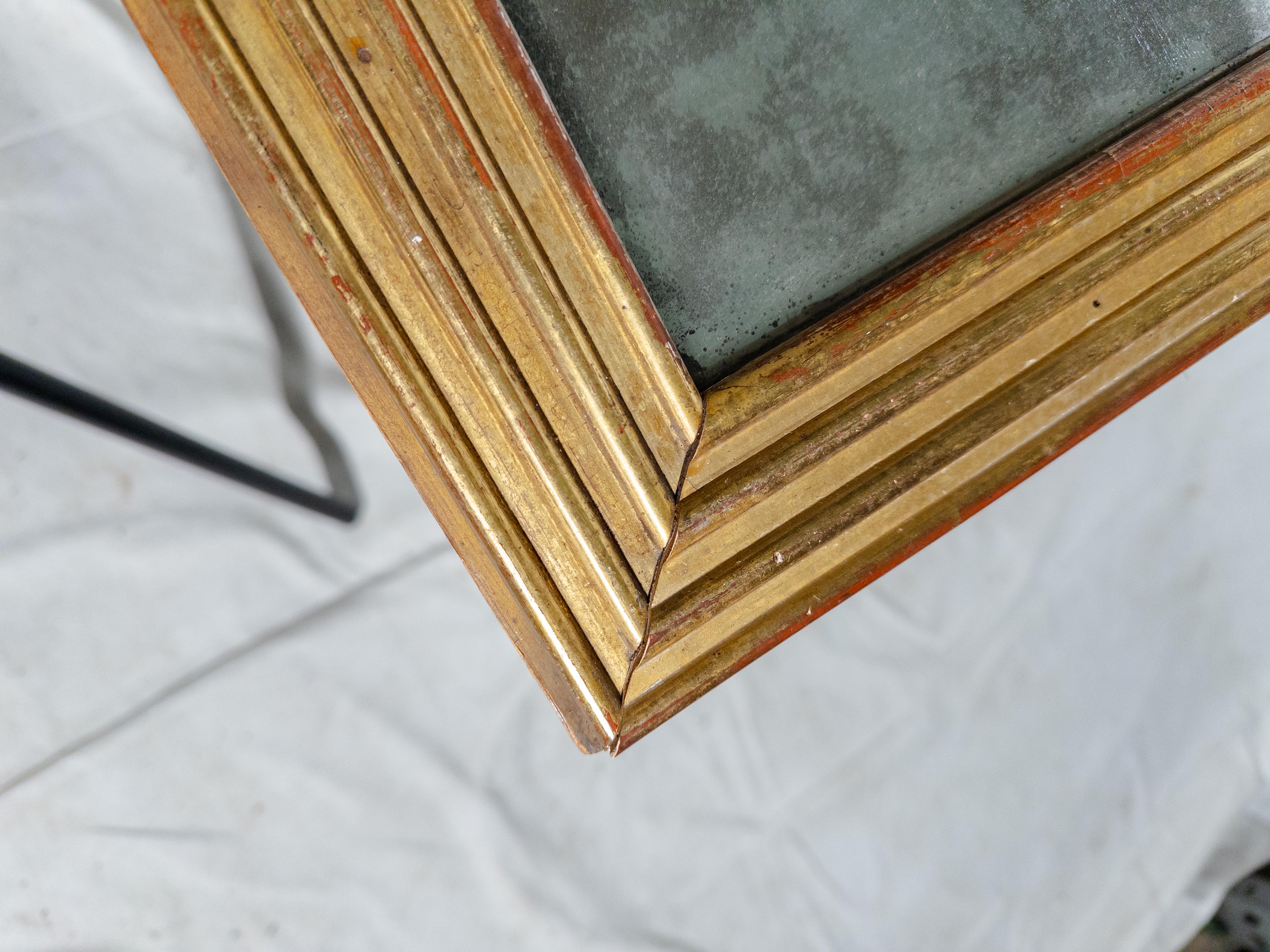 Early 20th Century Italian Gilt Frame Foxed Mirror In Good Condition For Sale In Houston, TX