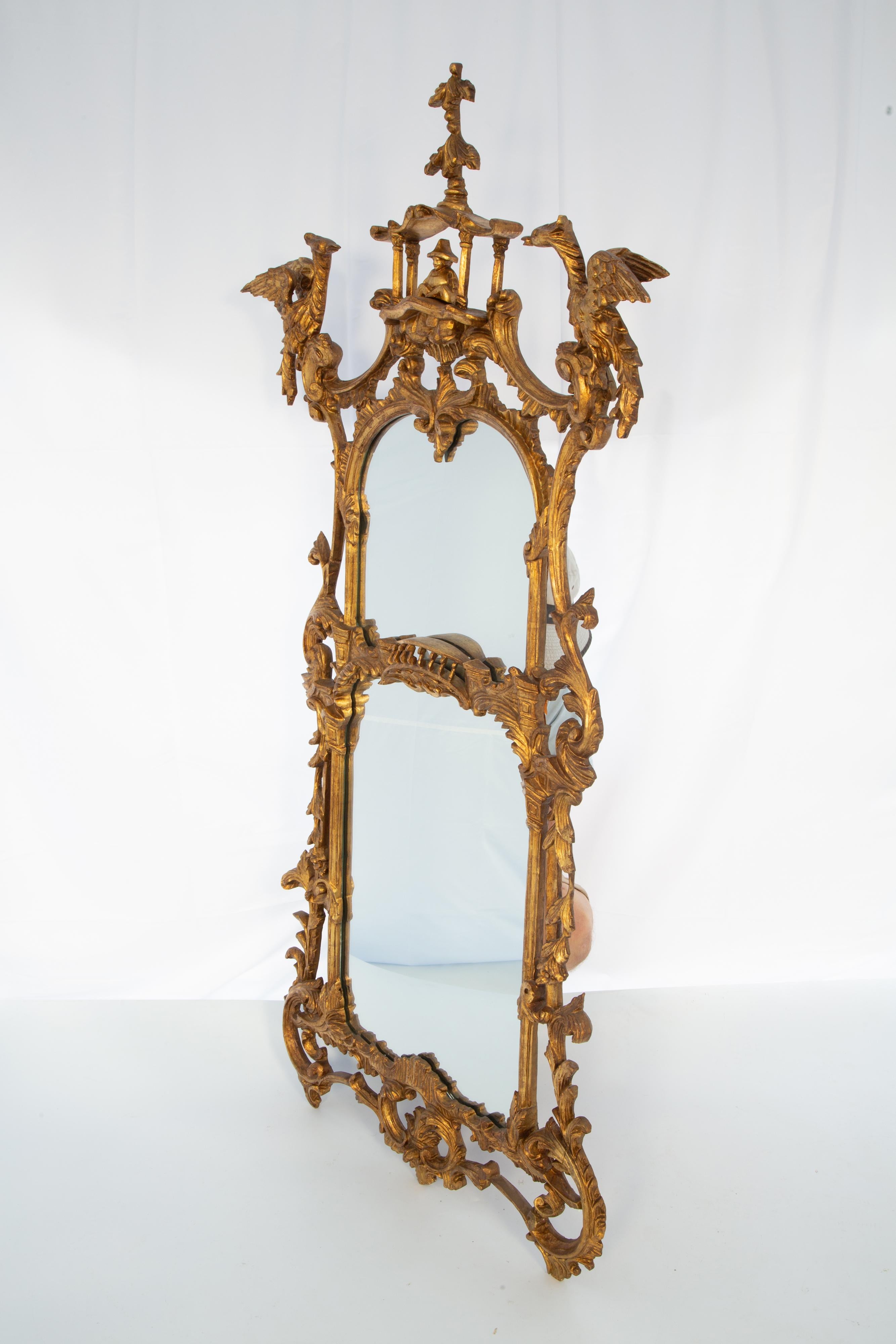 George III Early 20th Century Italian Giltwood Chippendale Style Pagoda Form Mirror