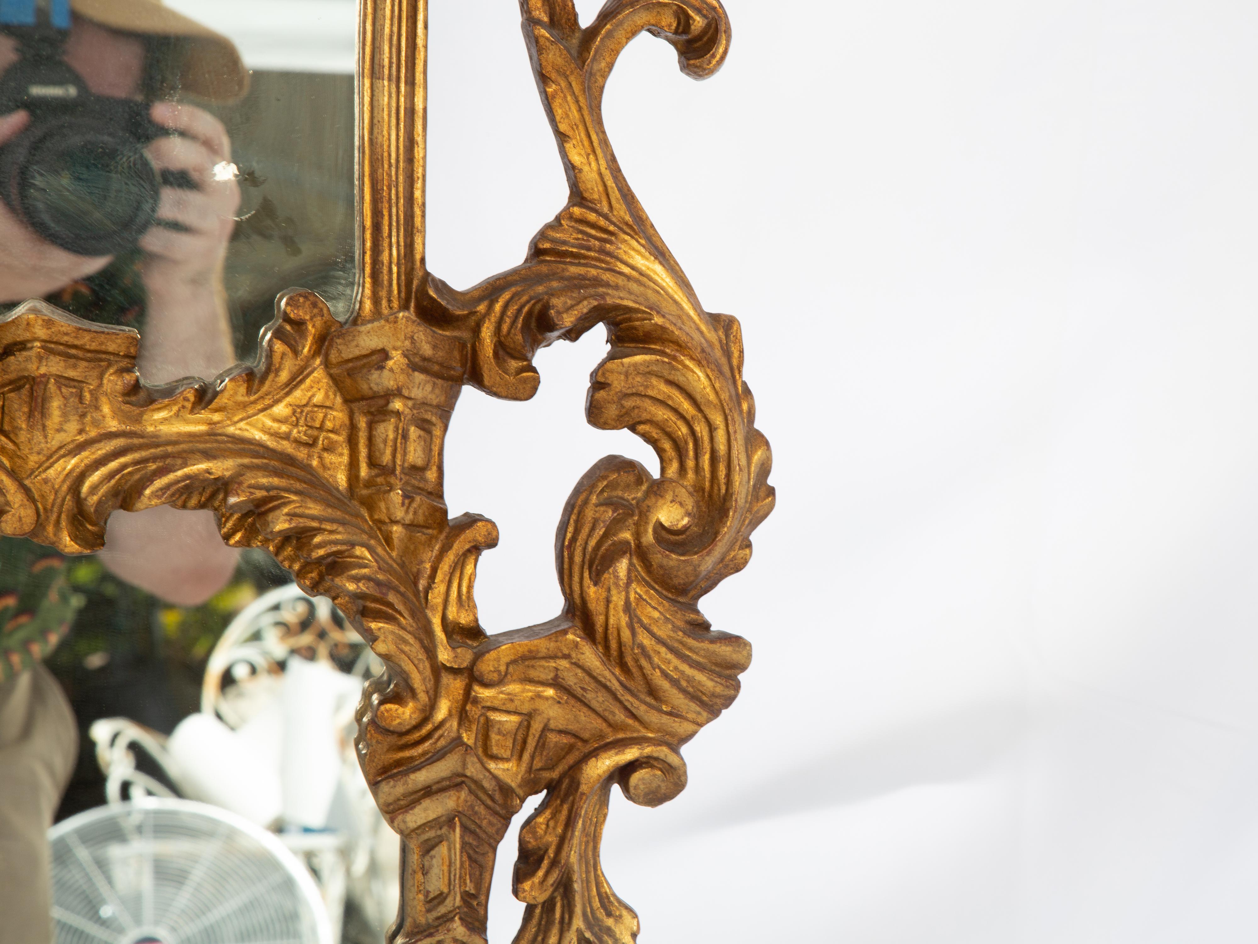 Carved Early 20th Century Italian Giltwood Chippendale Style Pagoda Form Mirror