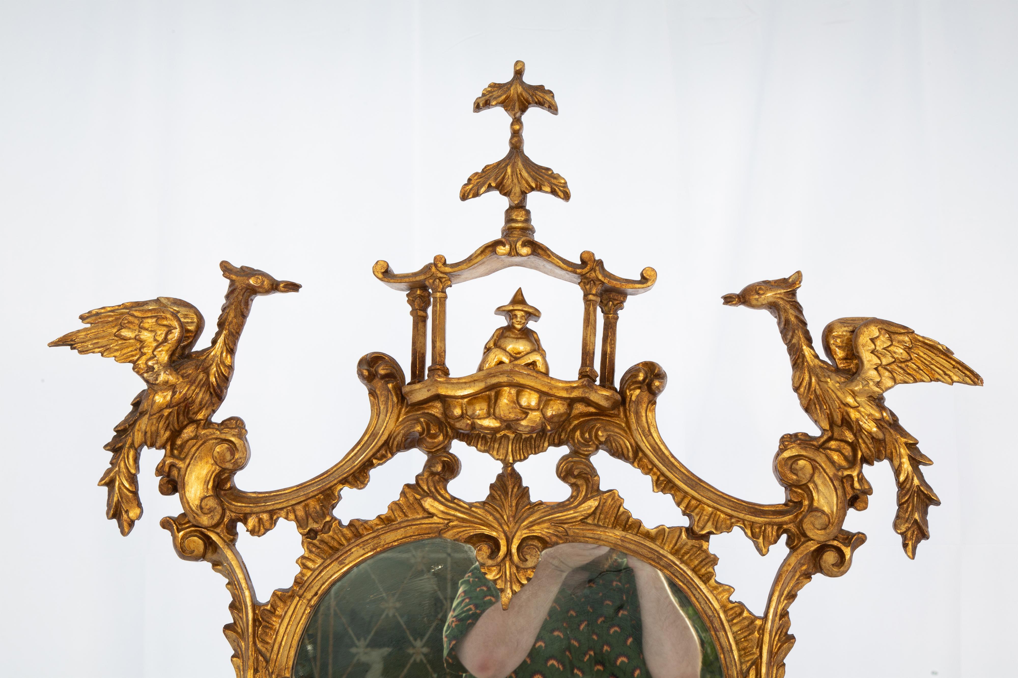 Early 20th Century Italian Giltwood Chippendale Style Pagoda Form Mirror In Good Condition In West Palm Beach, FL