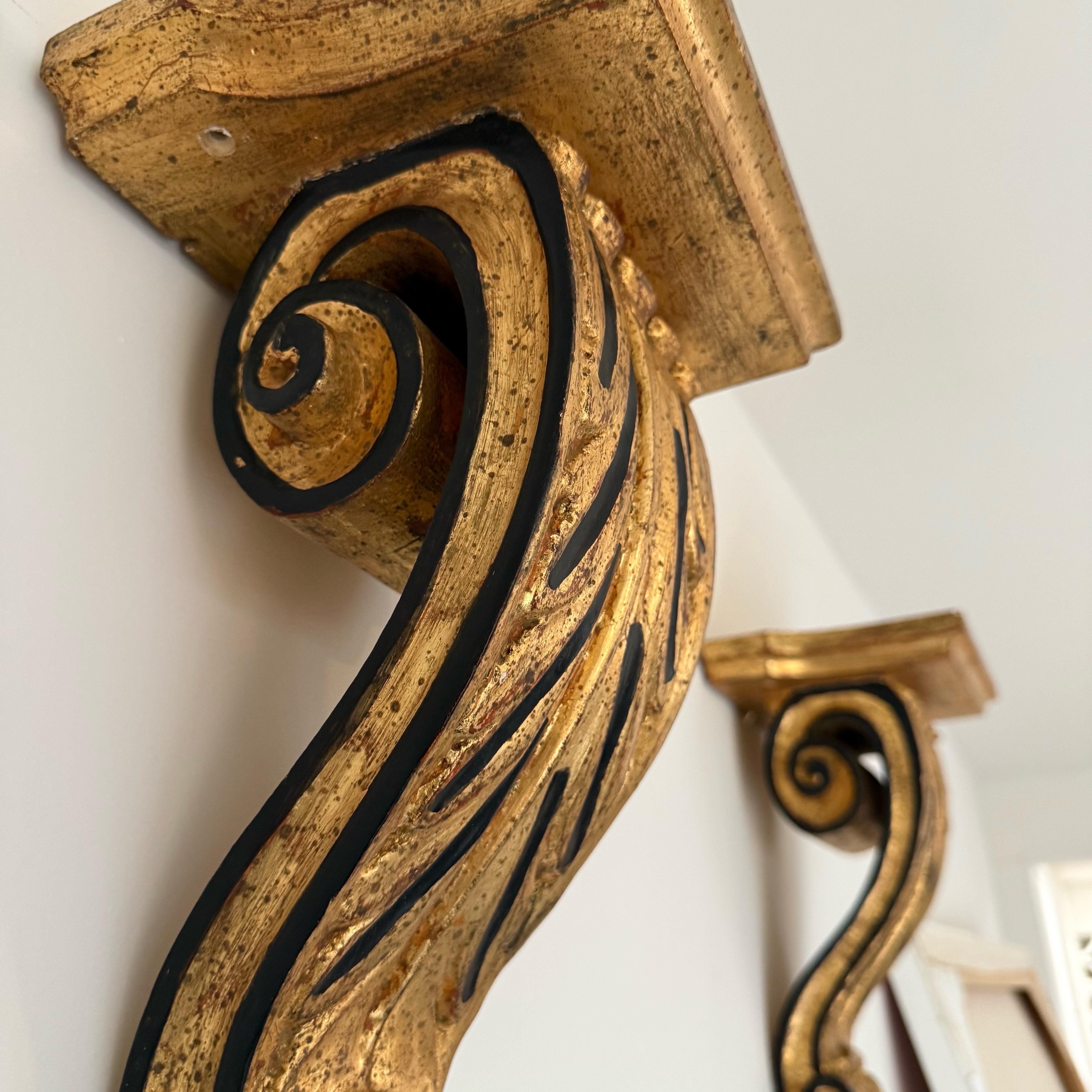 Early 20th Century Italian Gold Gilt Wall Shelves - a Pair For Sale 1