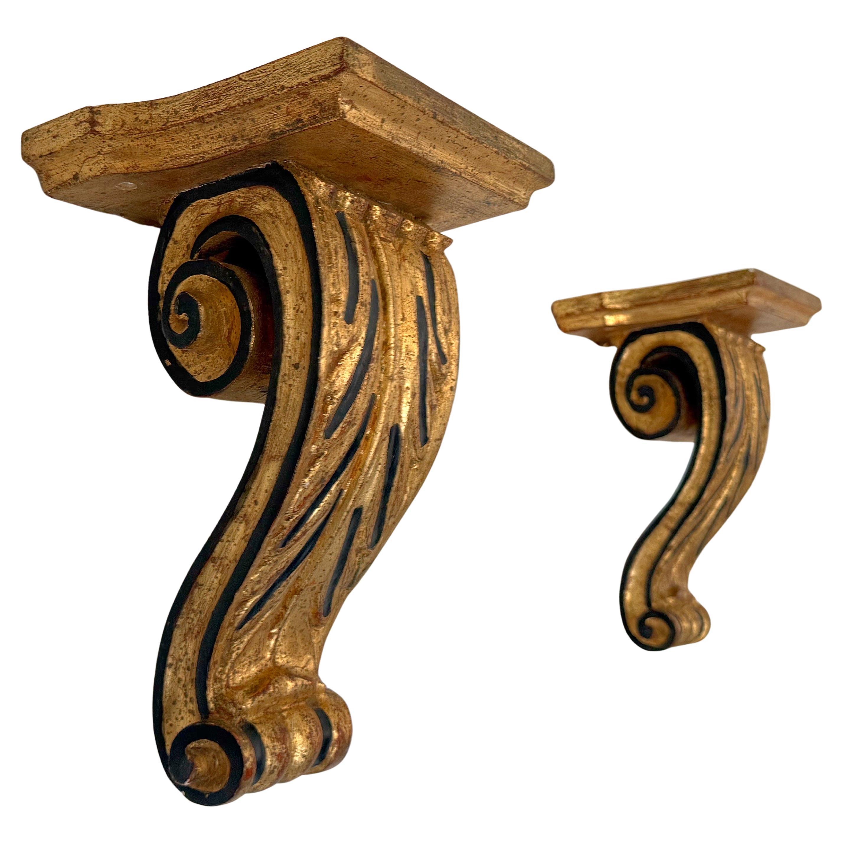Early 20th Century Italian Gold Gilt Wall Shelves - a Pair