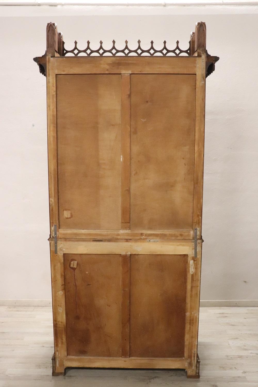 Early 20th Century Italian Gothic Style Solid Oak Wood Cabinet For Sale 11