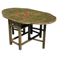 Mesa de comedor italiana de principios del siglo XX pintada en verde y con hojas caídas