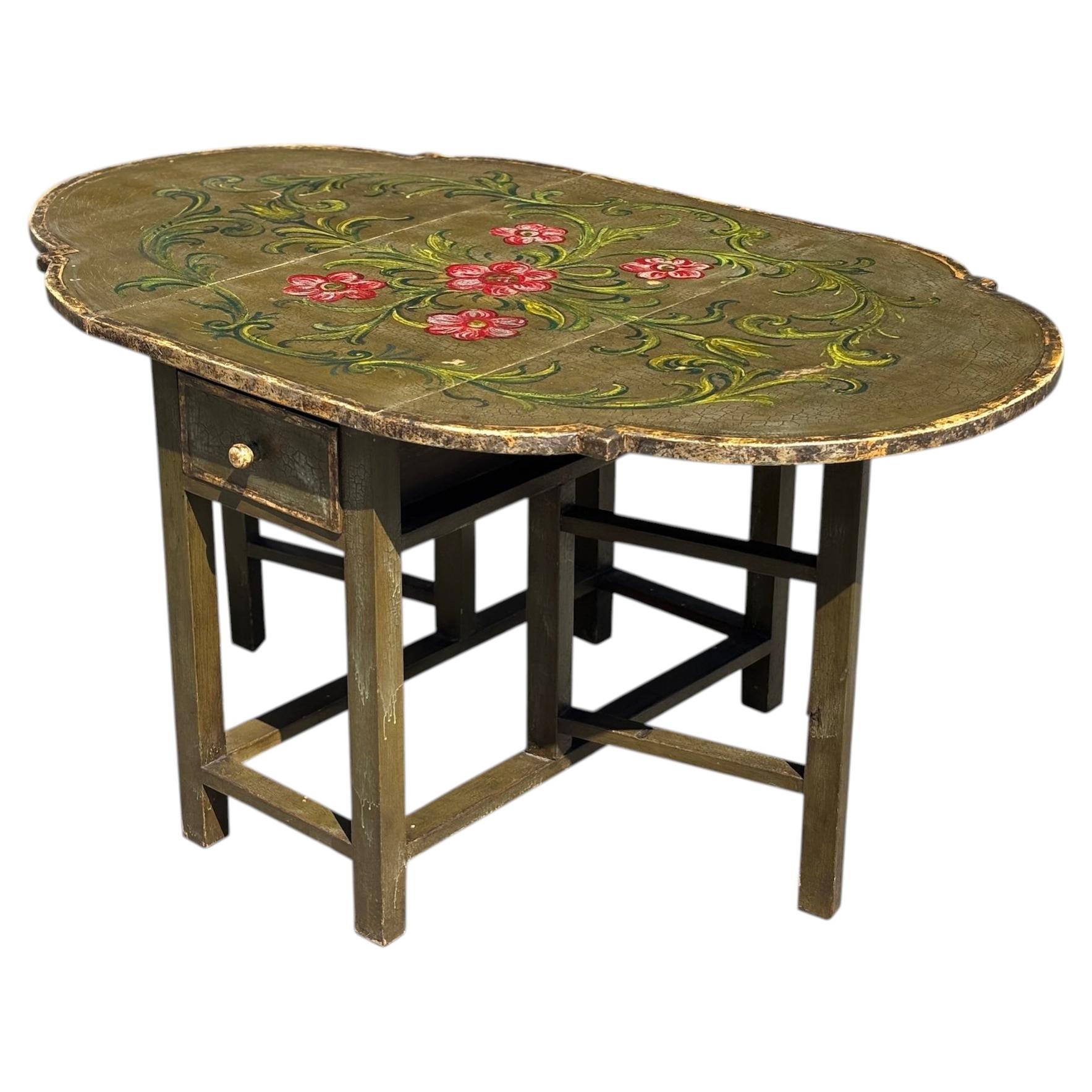 Early 20th Century Italian Green Painted Drop-Leaf Dining Table For Sale