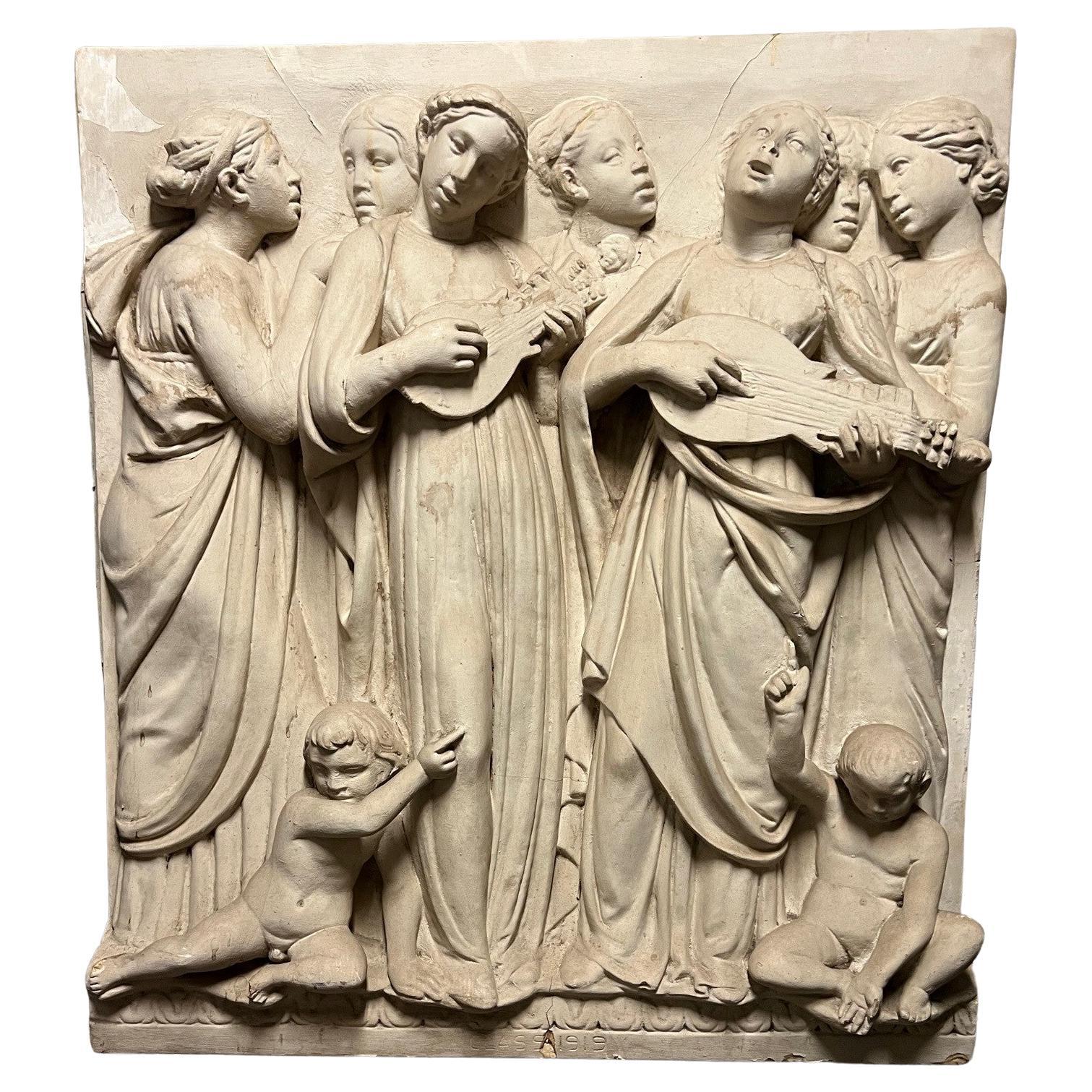 Plaque murale italienne en plâtre à haut relief du début du 20e siècle