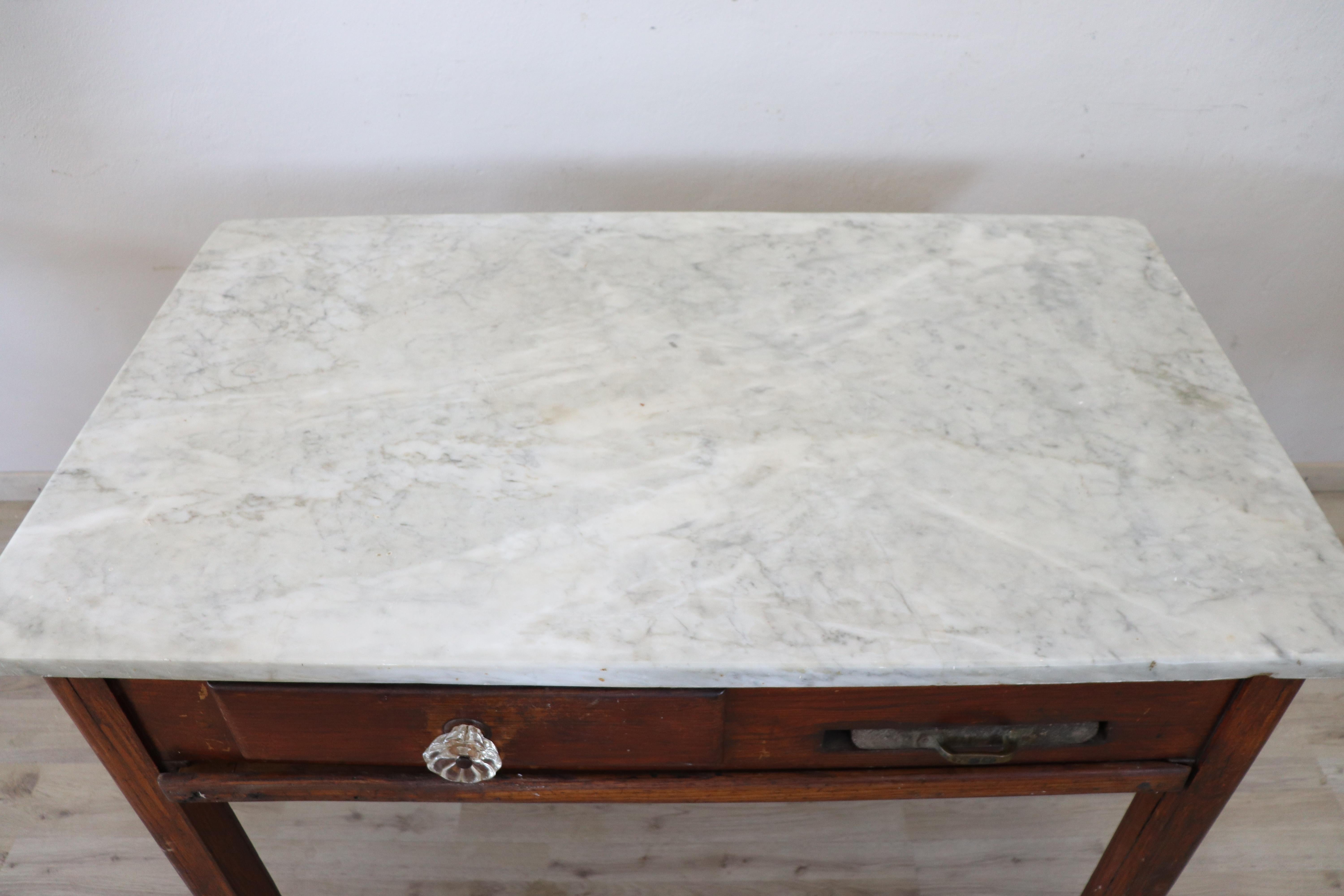 Mid-20th Century Early 20th Century Italian Kitchen Pasta Table with Marble Top and Accessories