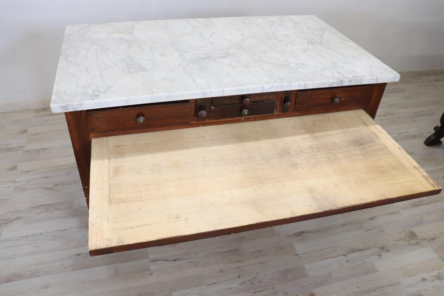 Mid-20th Century Early 20th Century Italian Kitchen Pasta Table with Marble Top and Accessories