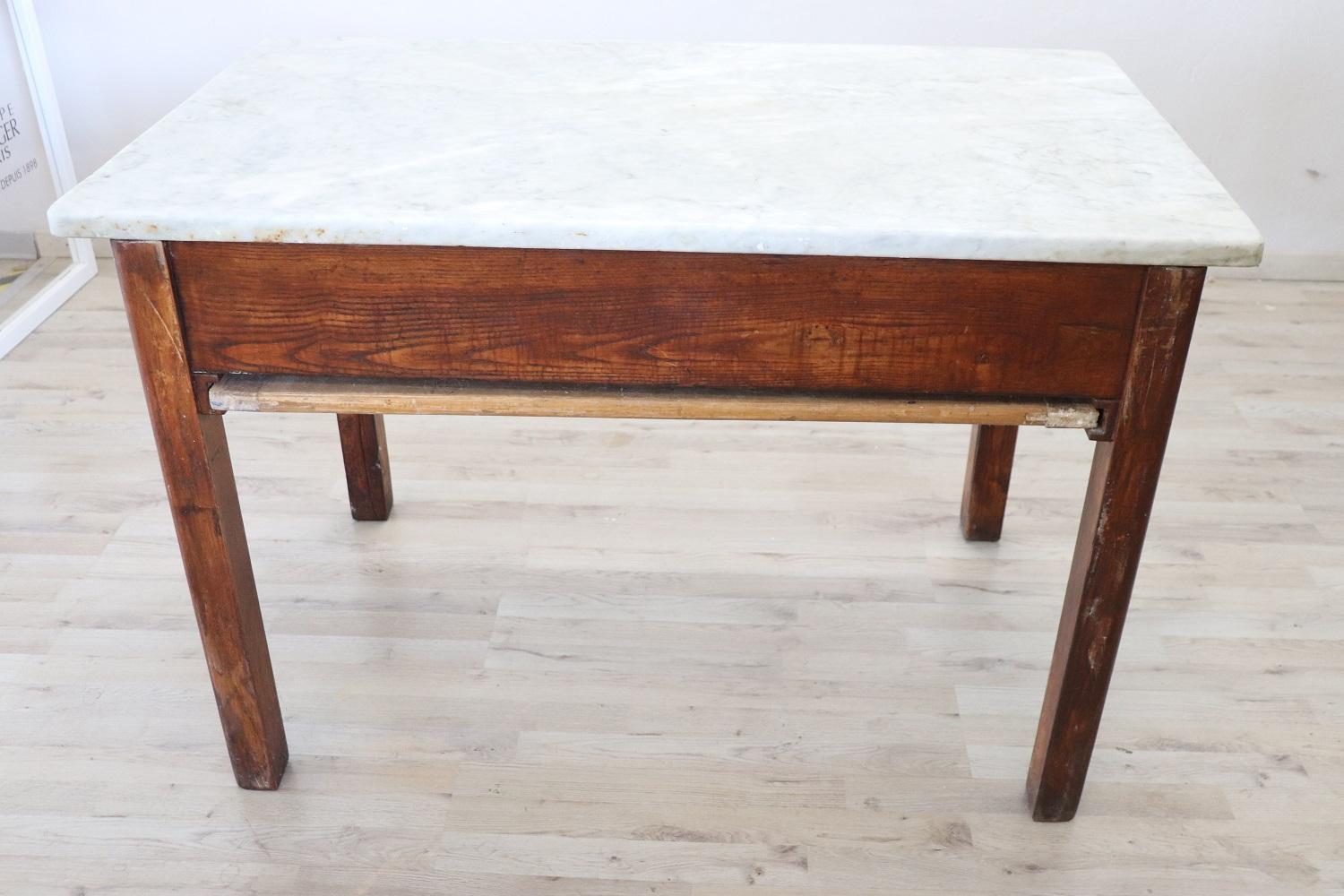 Early 20th Century Italian Kitchen Pasta Table with Marble Top and Accessories 4