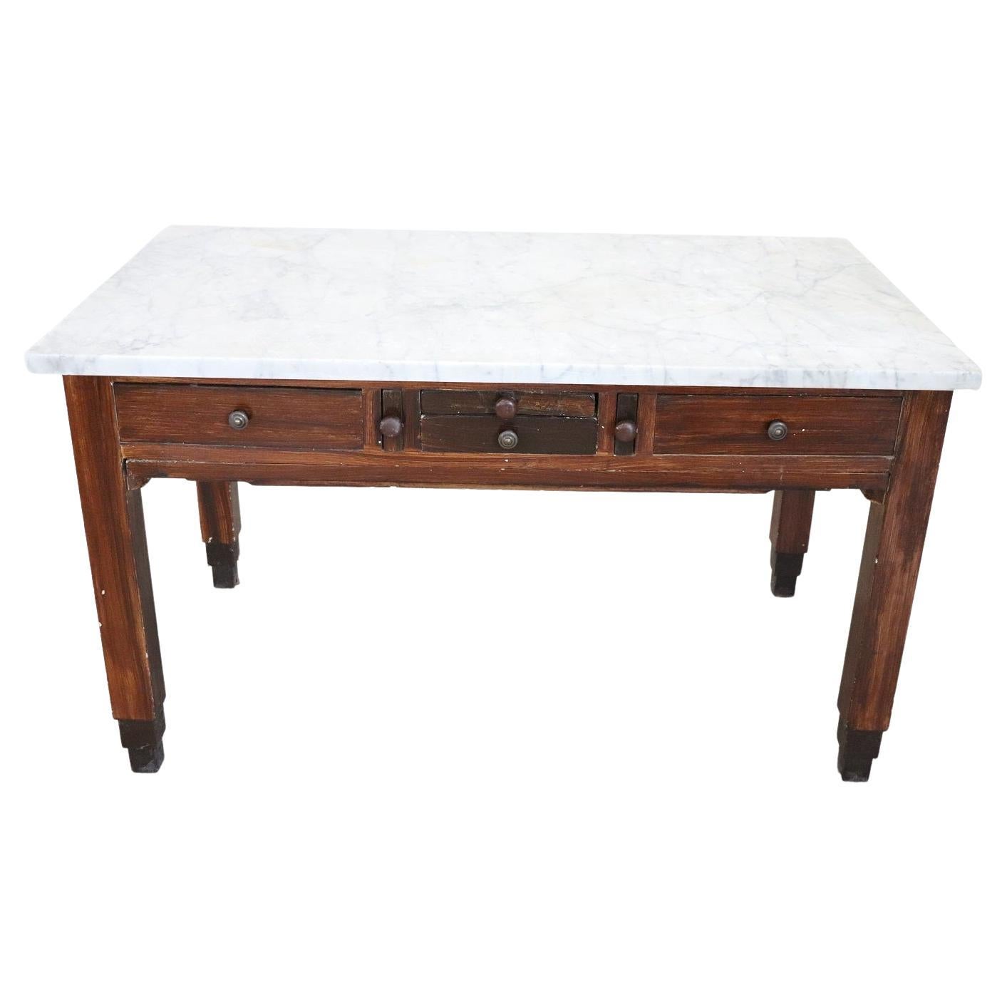 Early 20th Century Italian Kitchen Pasta Table with Marble Top and Accessories