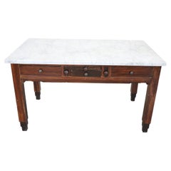 Early 20th Century Italian Kitchen Pasta Table with Marble Top and Accessories