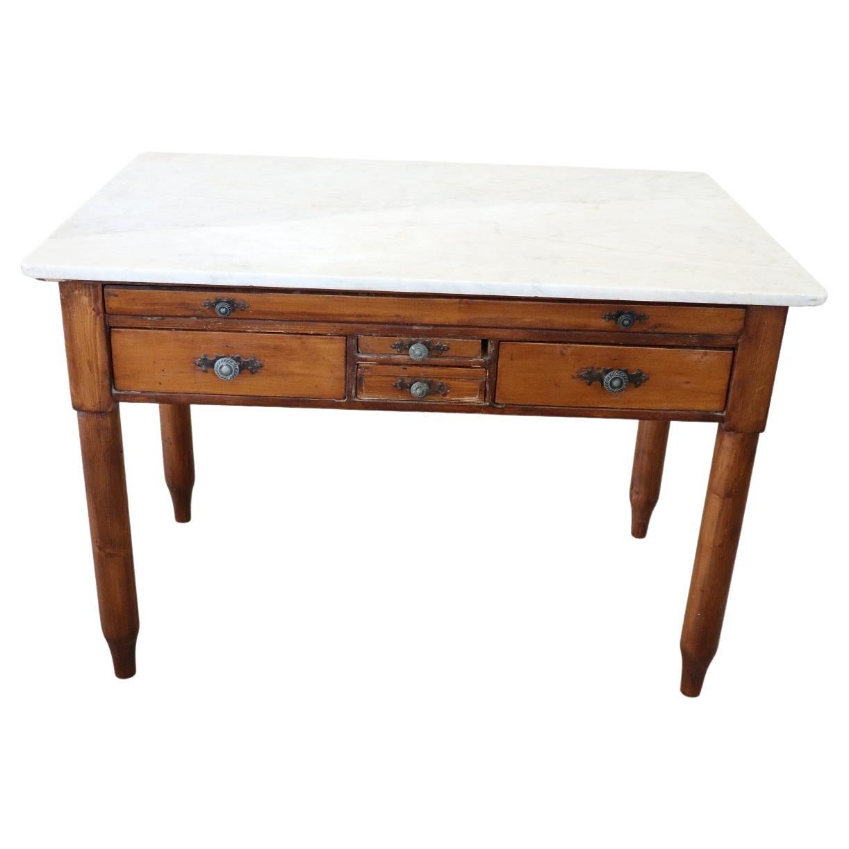 Early 20th Century Italian Kitchen Pasta Table with Marble Top and Accessories