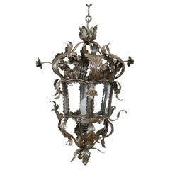 Antique Early 20th Century Italian Lantern in Silvered Metal