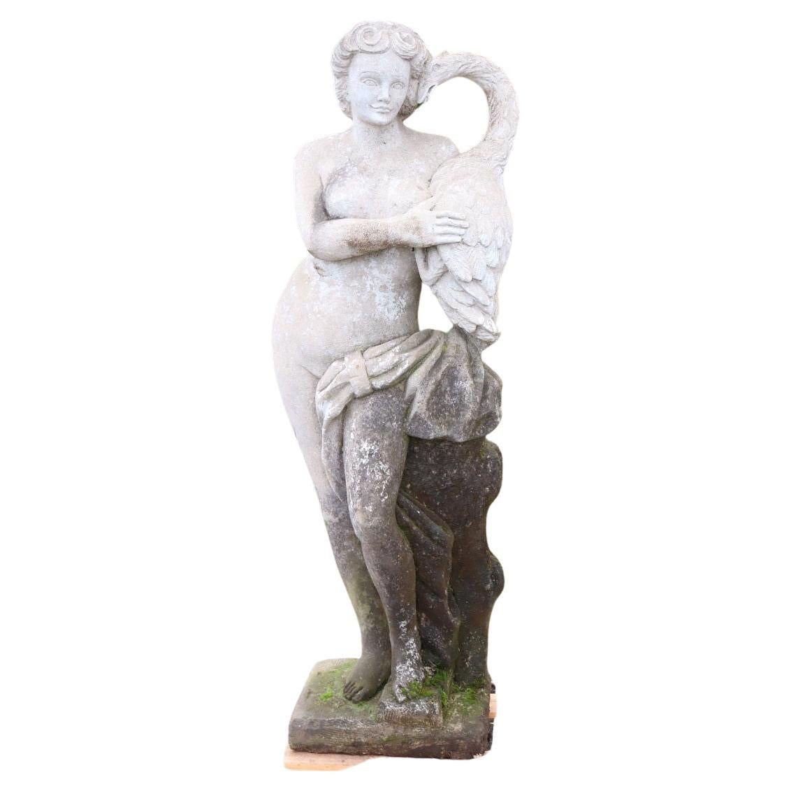 Early 20th Century Italian Large Garden Statue "Leda and the Swan" For Sale