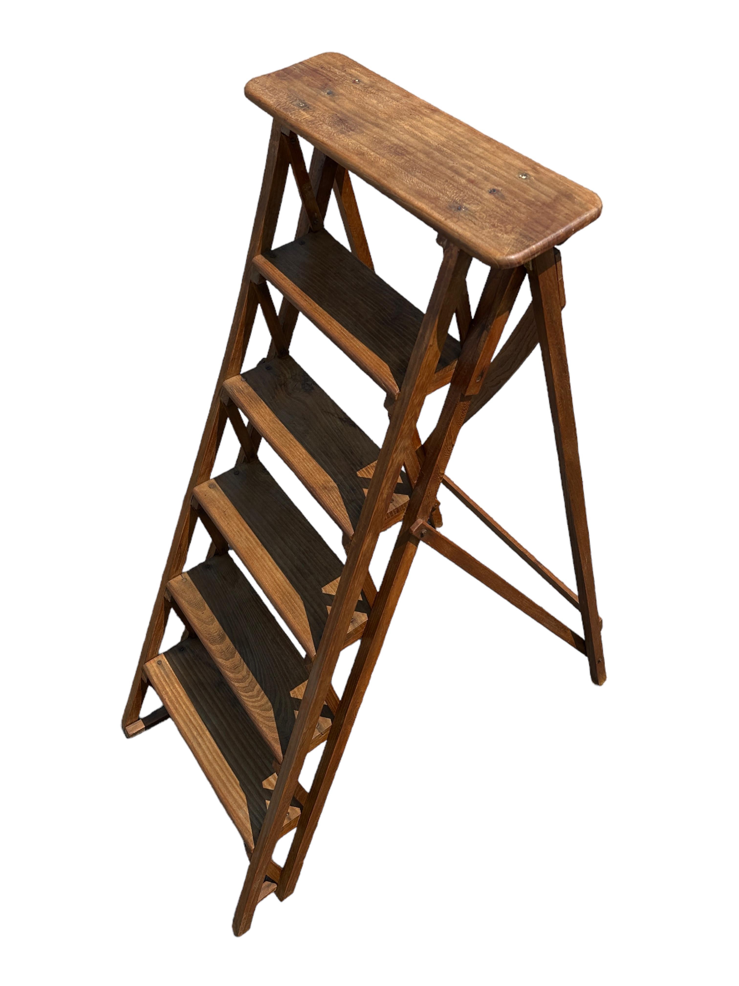 Wood Early 20th Century Italian Library Ladder, Vintage