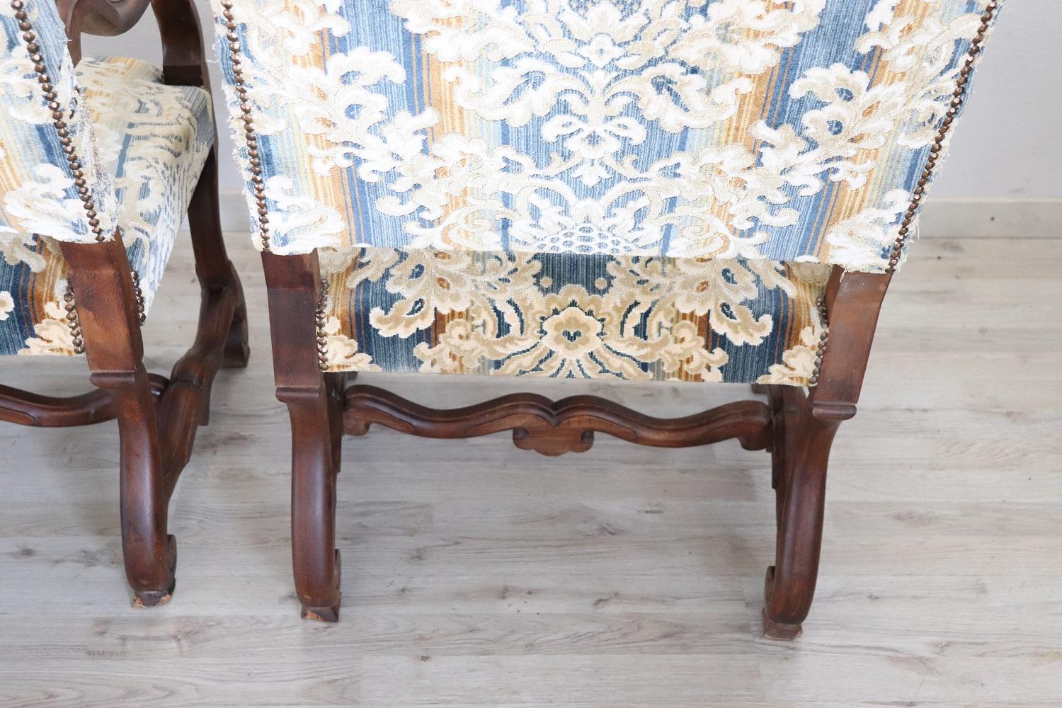 Early 20th Century Italian Louis XIV Style Beech Wood Pair of Armchairs 6