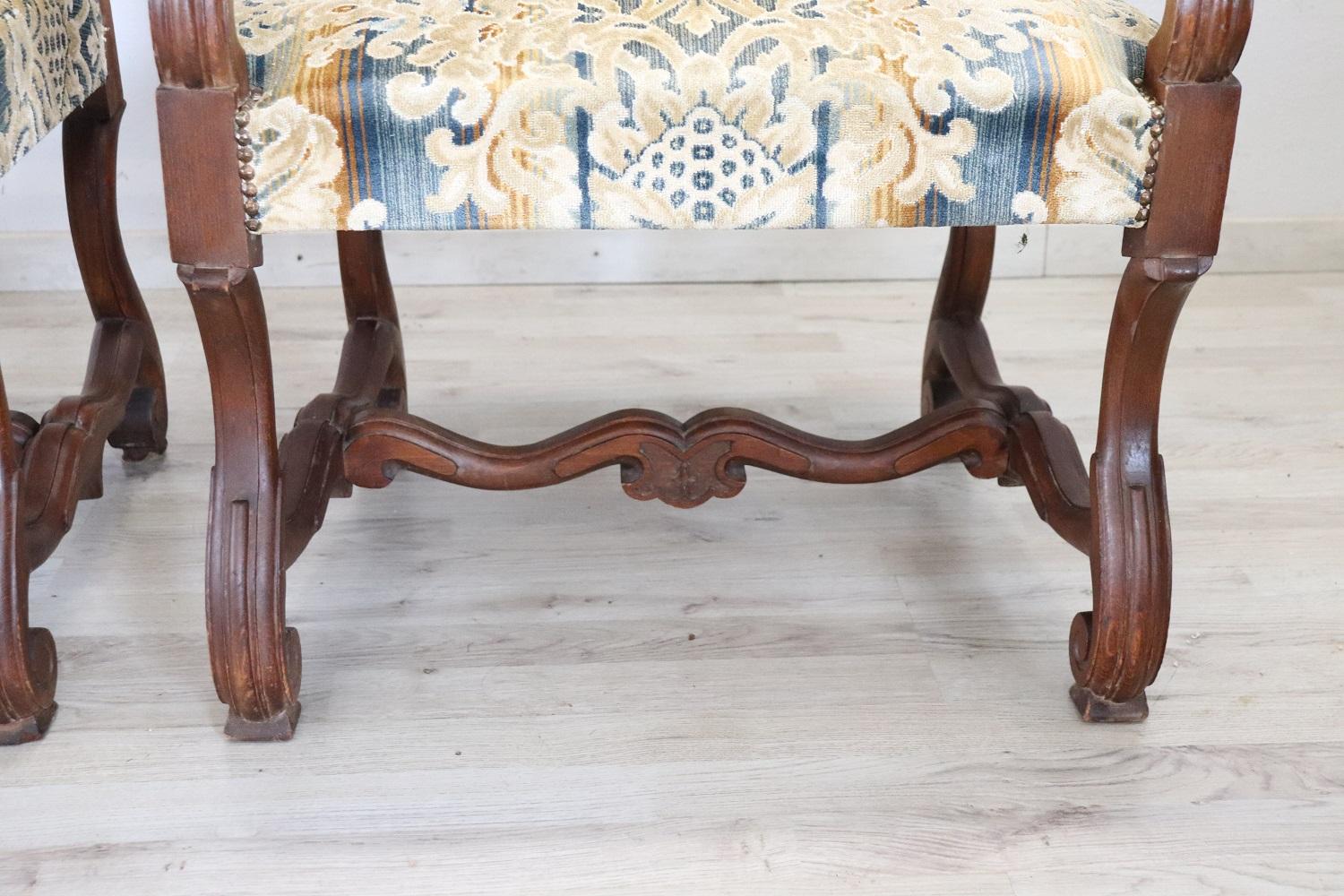 Early 20th Century Italian Louis XIV Style Beech Wood Pair of Armchairs 2