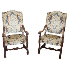 Early 20th Century Italian Louis XIV Style Beech Wood Pair of Armchairs