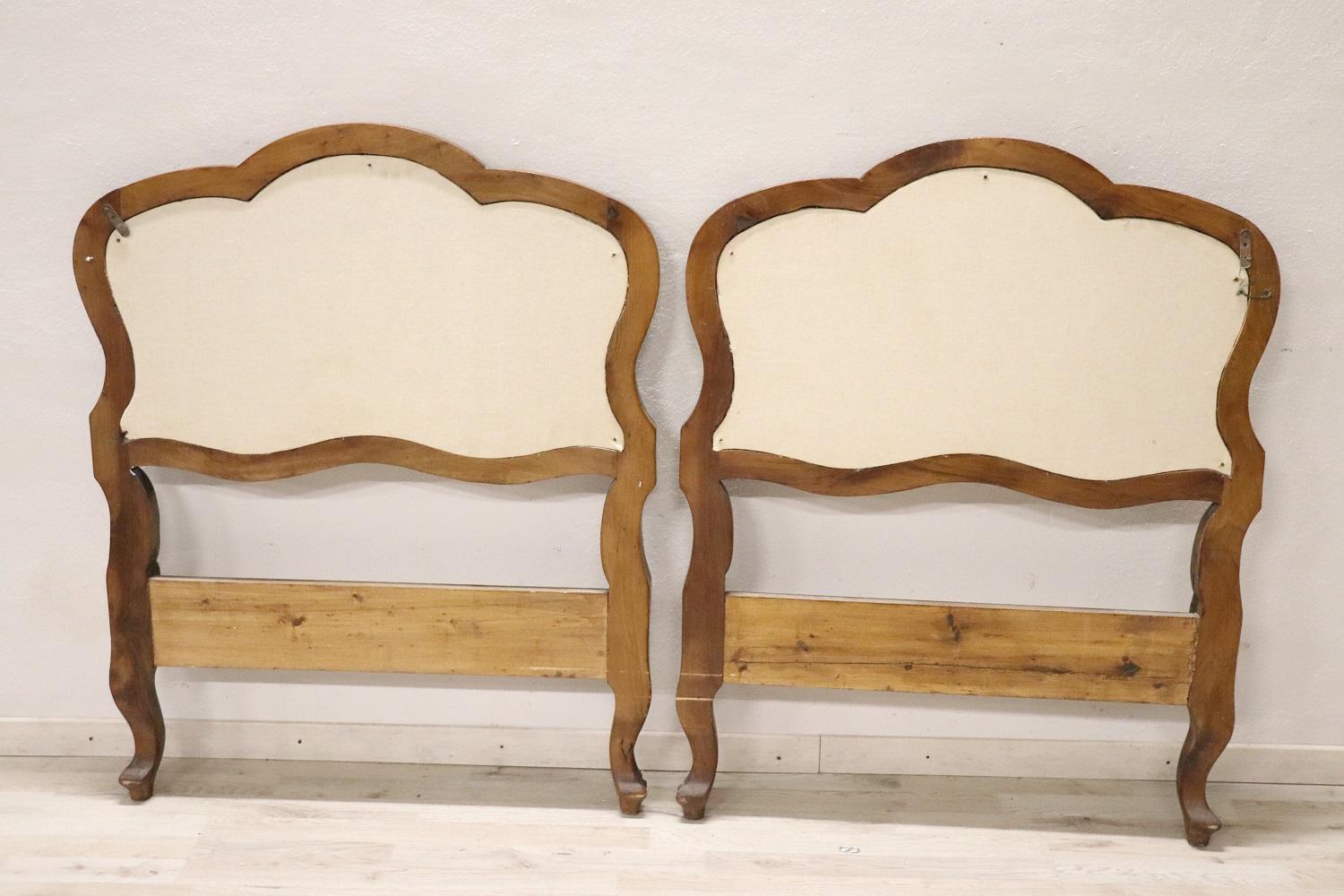 Early 20th Century Italian Louis XIV Style Carved Walnut Pair of Single Beds 10