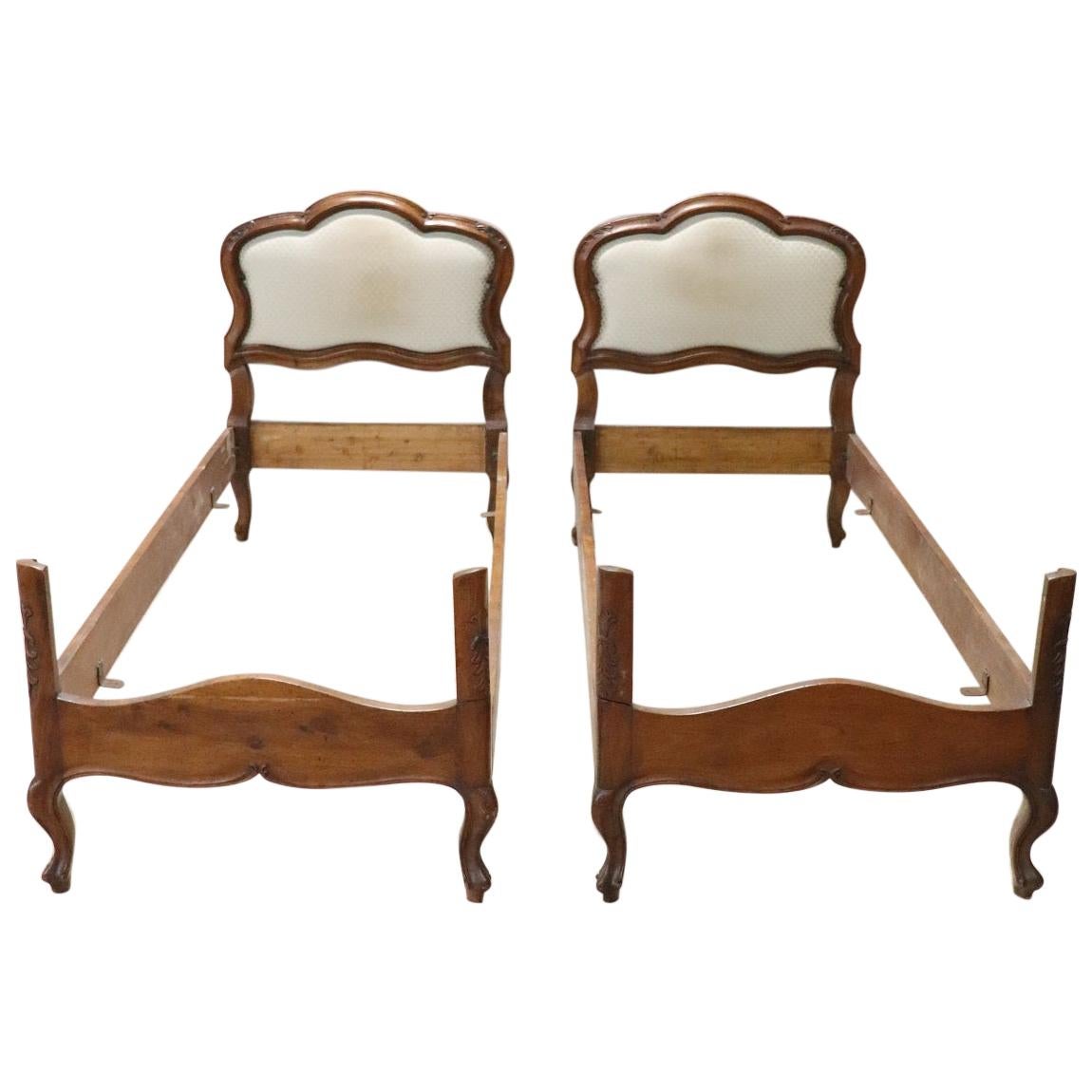 Early 20th Century Italian Louis XIV Style Carved Walnut Pair of Single Beds