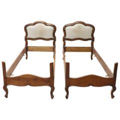 Early 20th Century Italian Louis XIV Style Carved Walnut Pair of Single Beds