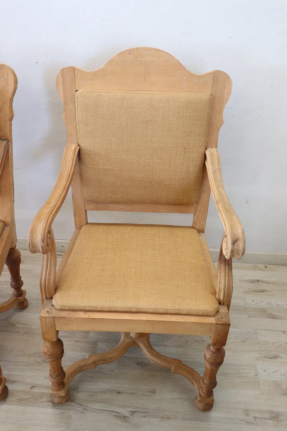 Early 20th Century Italian Louis XIV Style Poplar Wood Pair of Armchairs In Good Condition For Sale In Casale Monferrato, IT