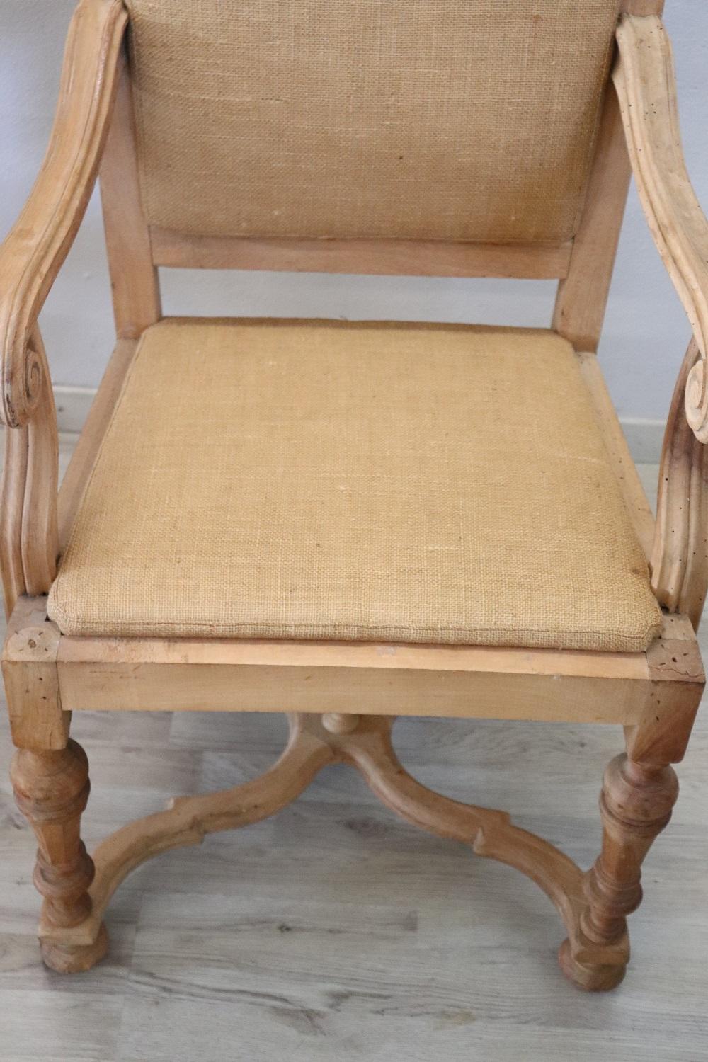 Jute Early 20th Century Italian Louis XIV Style Poplar Wood Pair of Armchairs For Sale