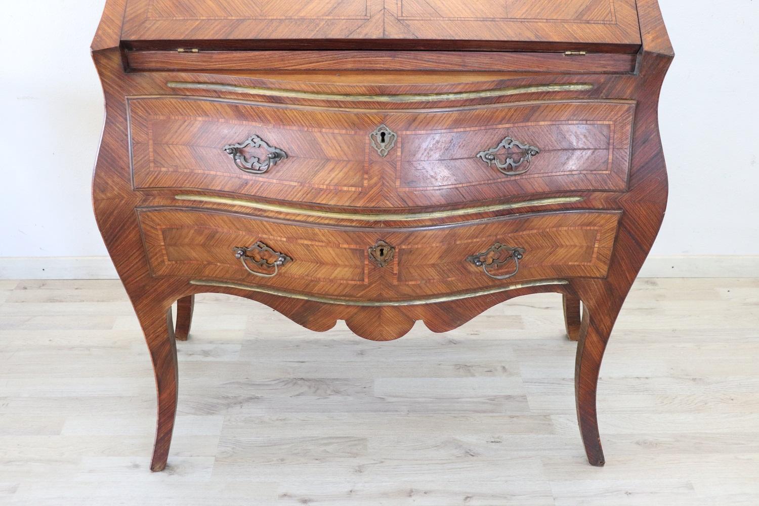 Inlay Early 20th Century Italian Louis XV Style Cabinet with Writing Desk For Sale
