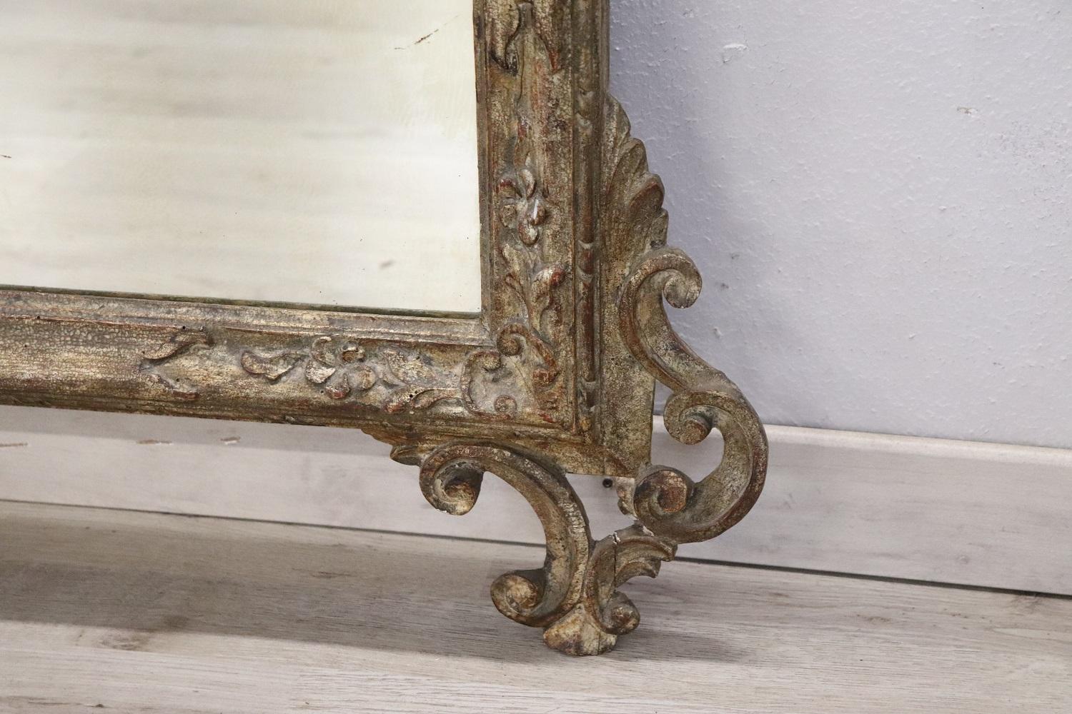 Early 20th Century Italian Louis XV Style Carved and Silvered Wood Wall Mirror For Sale 2